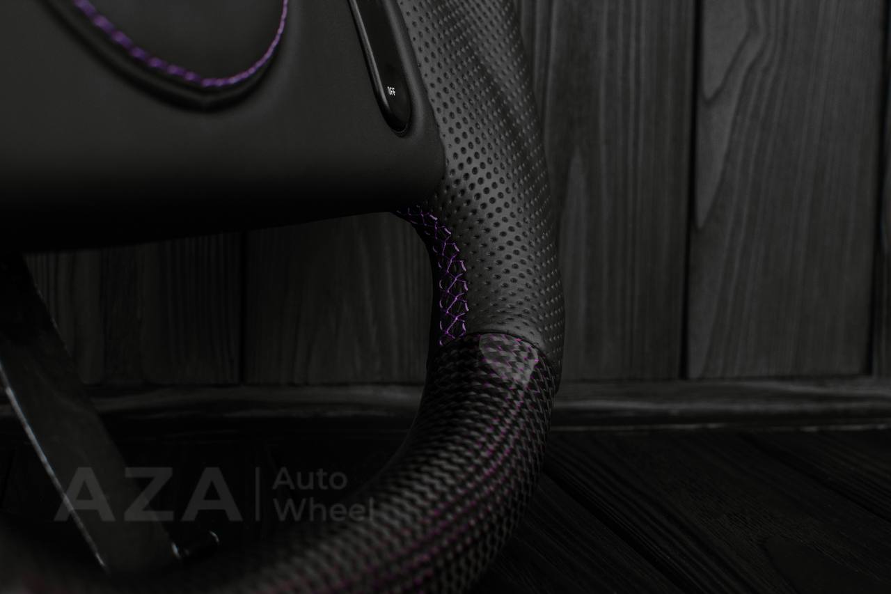 Steering Wheel 1987-1989 Fox Body Ford Mustang GT Cobra SVT Saleen Roush Purple carbon/Perforated leather (can be any color carbon and stripe/stitch) - Image 16
