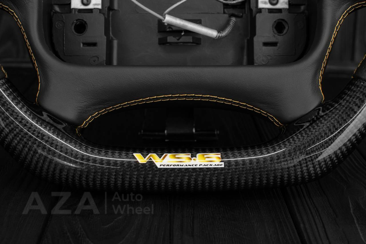 Steering wheel Pontiac Firebird/Trans Am (with or without WS6 logo) Carbon fiber/Perforated leather/GOLD details - Image 8