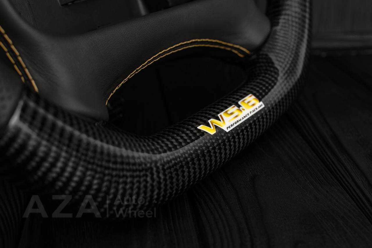 Steering wheel Pontiac Firebird/Trans Am (with or without WS6 logo) Carbon fiber/Perforated leather/GOLD details - Image 9