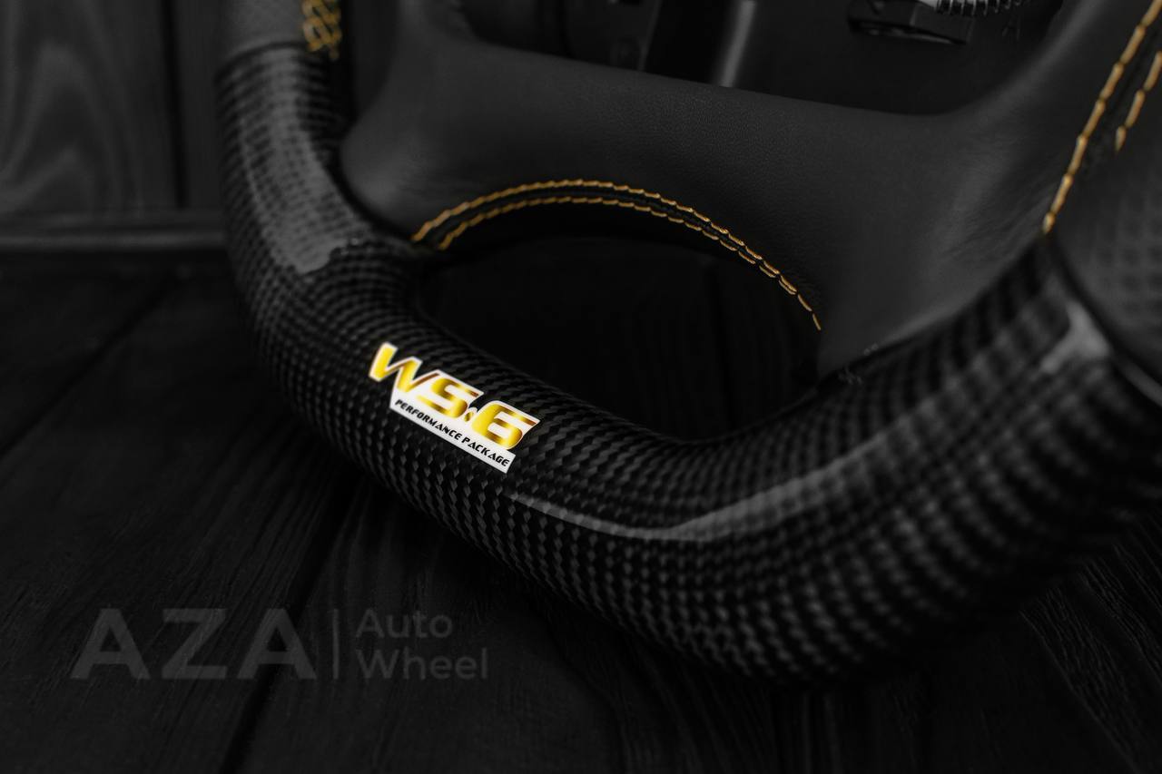 Steering wheel Pontiac Firebird/Trans Am (with or without WS6 logo) Carbon fiber/Perforated leather/GOLD details - Image 10