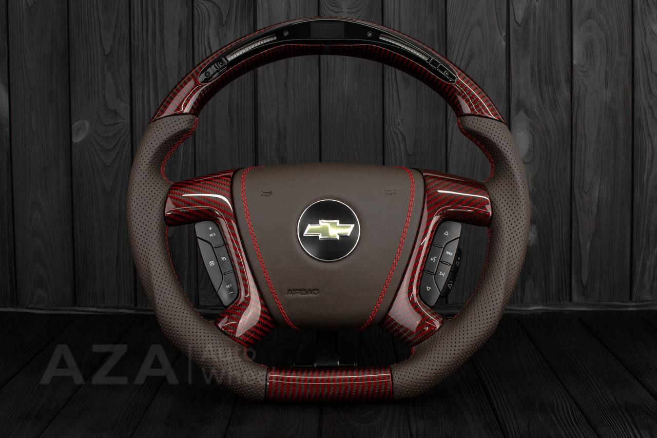 Steering wheel GM, Silverado, Sierra, Escalade (2007-2014) Red Carbon fiber/Chocolate genuine leather/Led screen