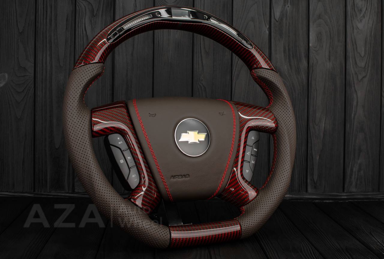 Steering wheel GM, Silverado, Sierra, Escalade (2007-2014) Red Carbon fiber/Chocolate genuine leather/Led screen - Image 5