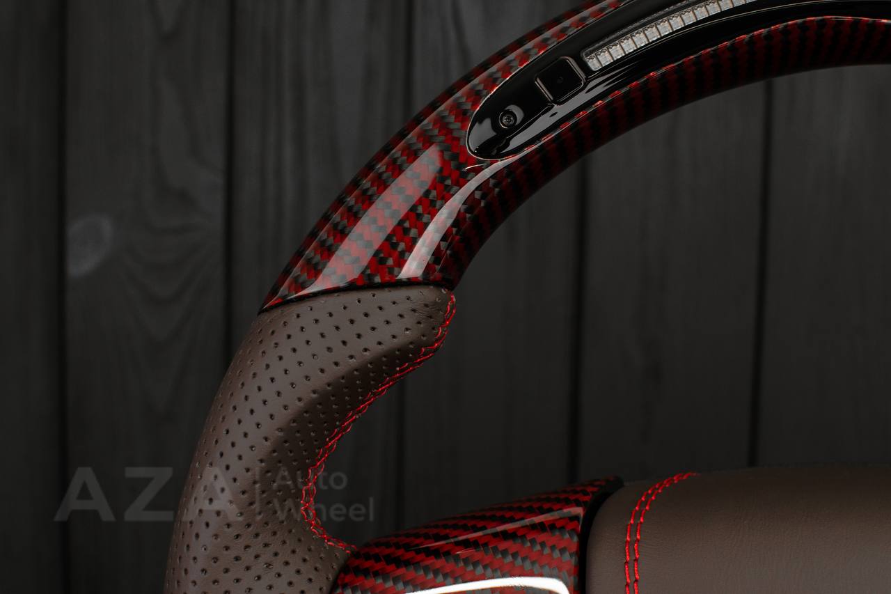 Steering wheel GM, Silverado, Sierra, Escalade (2007-2014) Red Carbon fiber/Chocolate genuine leather/Led screen - Image 6