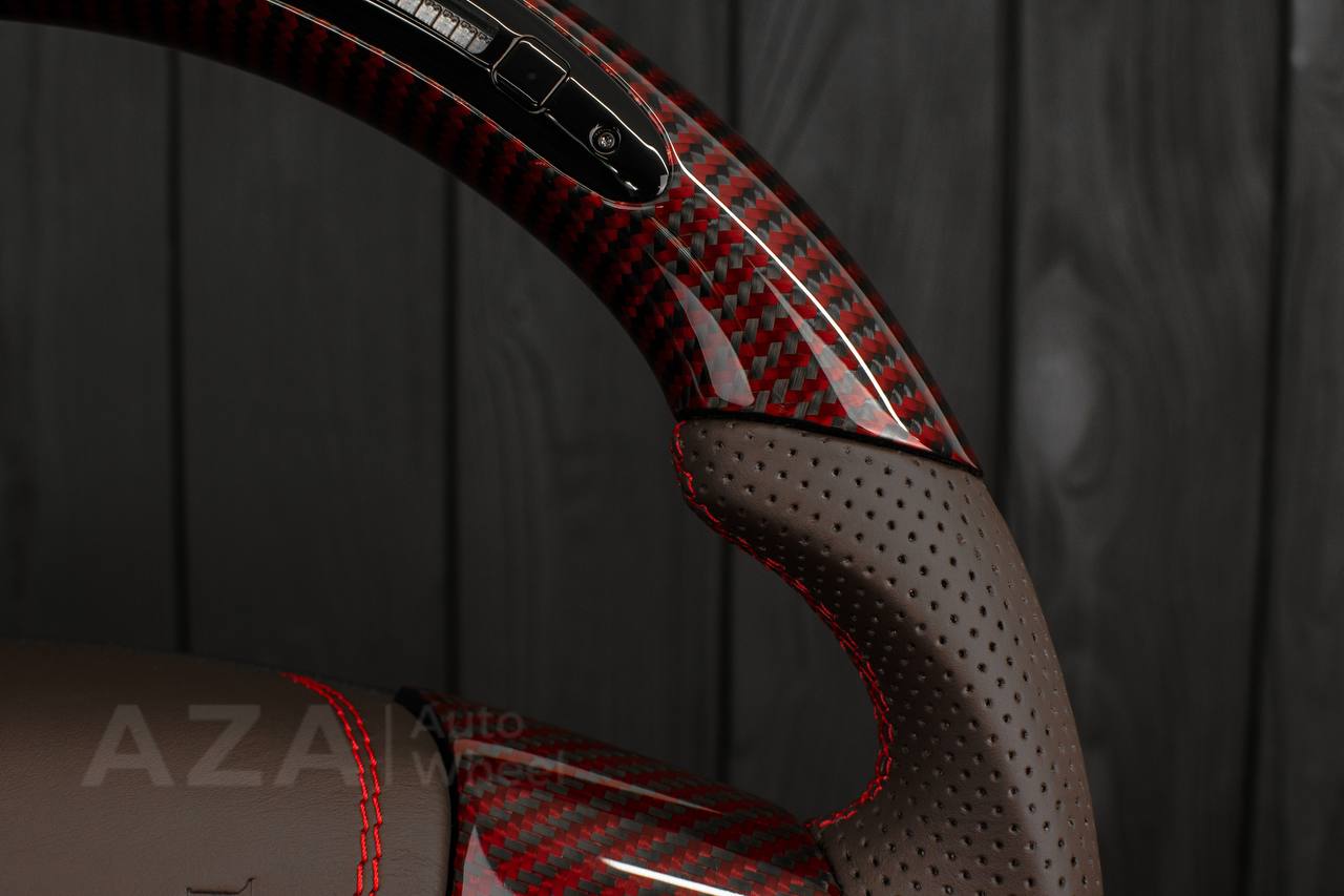 Steering wheel GM, Silverado, Sierra, Escalade (2007-2014) Red Carbon fiber/Chocolate genuine leather/Led screen - Image 7