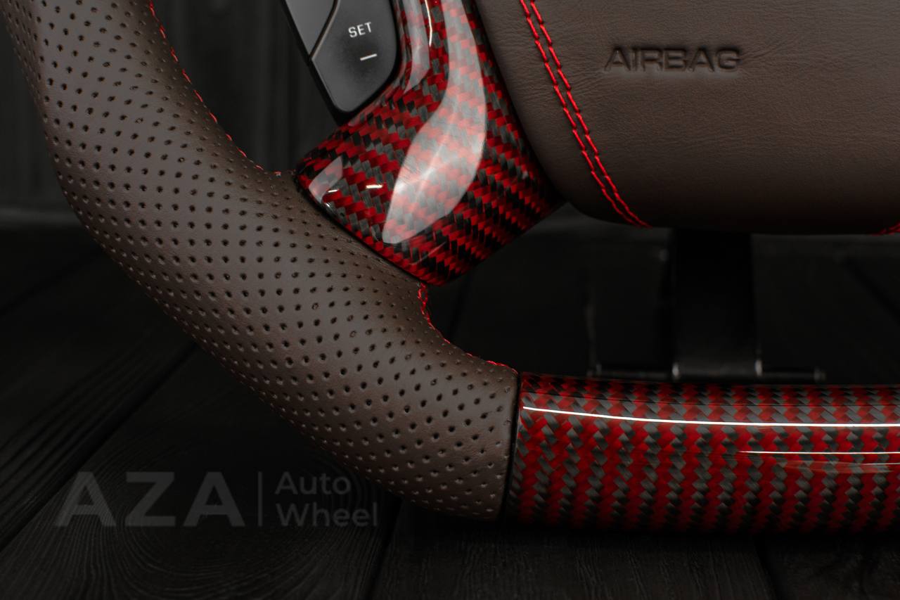 Steering wheel GM, Silverado, Sierra, Escalade (2007-2014) Red Carbon fiber/Chocolate genuine leather/Led screen - Image 9