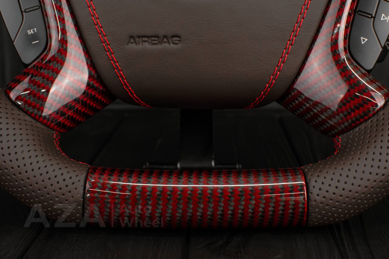 Steering wheel GM, Silverado, Sierra, Escalade (2007-2014) Red Carbon fiber/Chocolate genuine leather/Led screen - Image 10