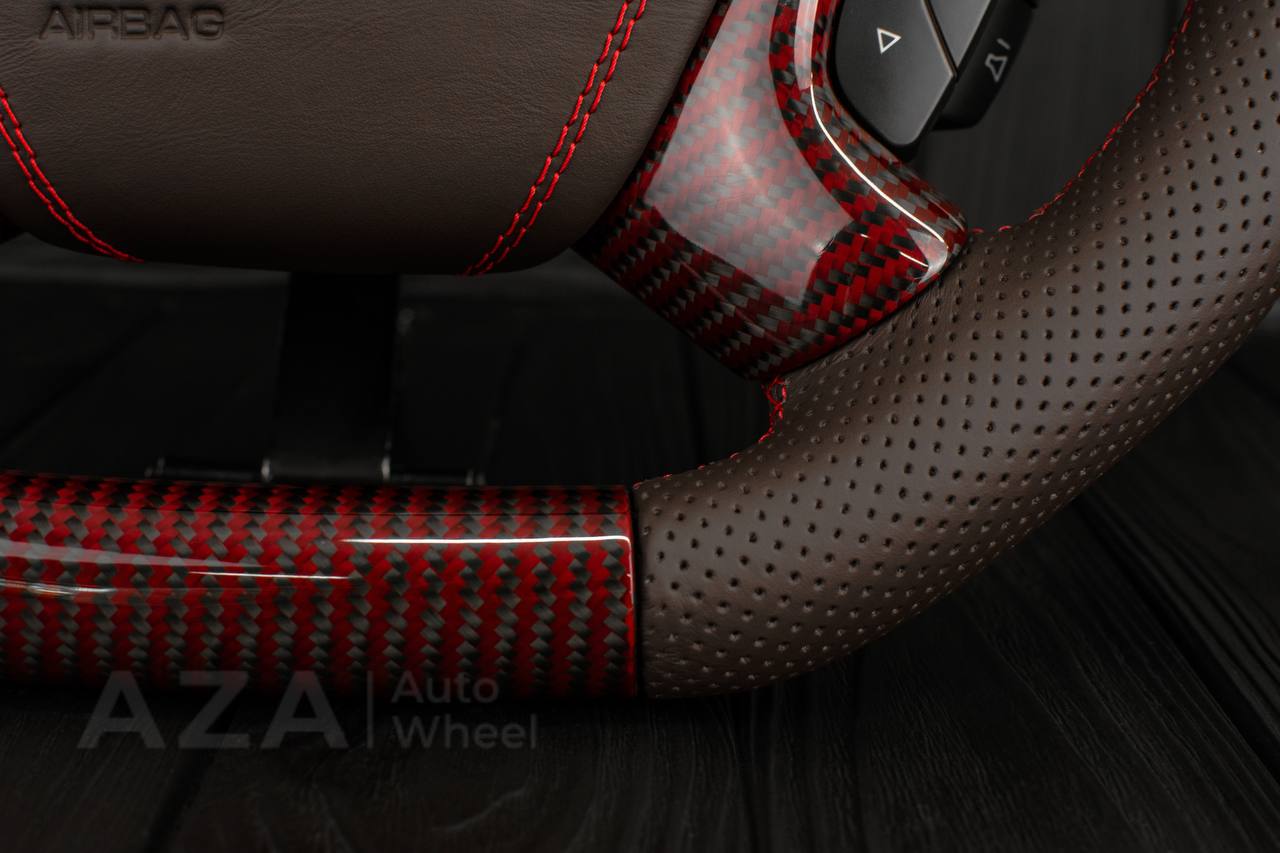 Steering wheel GM, Silverado, Sierra, Escalade (2007-2014) Red Carbon fiber/Chocolate genuine leather/Led screen - Image 11