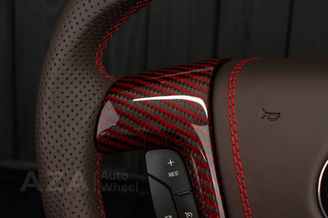 Steering wheel GM, Silverado, Sierra, Escalade (2007-2014) Red Carbon fiber/Chocolate genuine leather/Led screen - Image 12