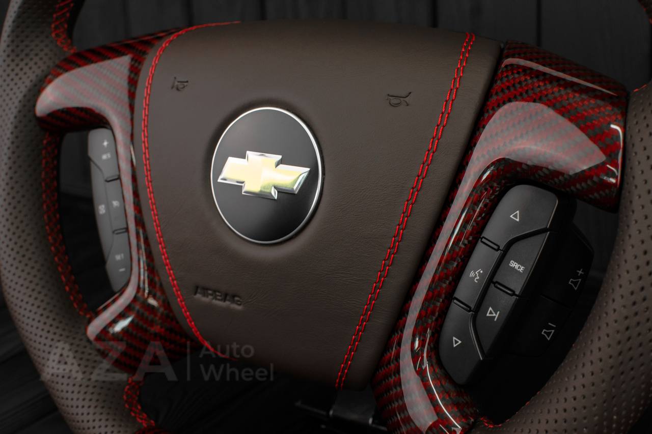 Steering wheel GM, Silverado, Sierra, Escalade (2007-2014) Red Carbon fiber/Chocolate genuine leather/Led screen - Image 13