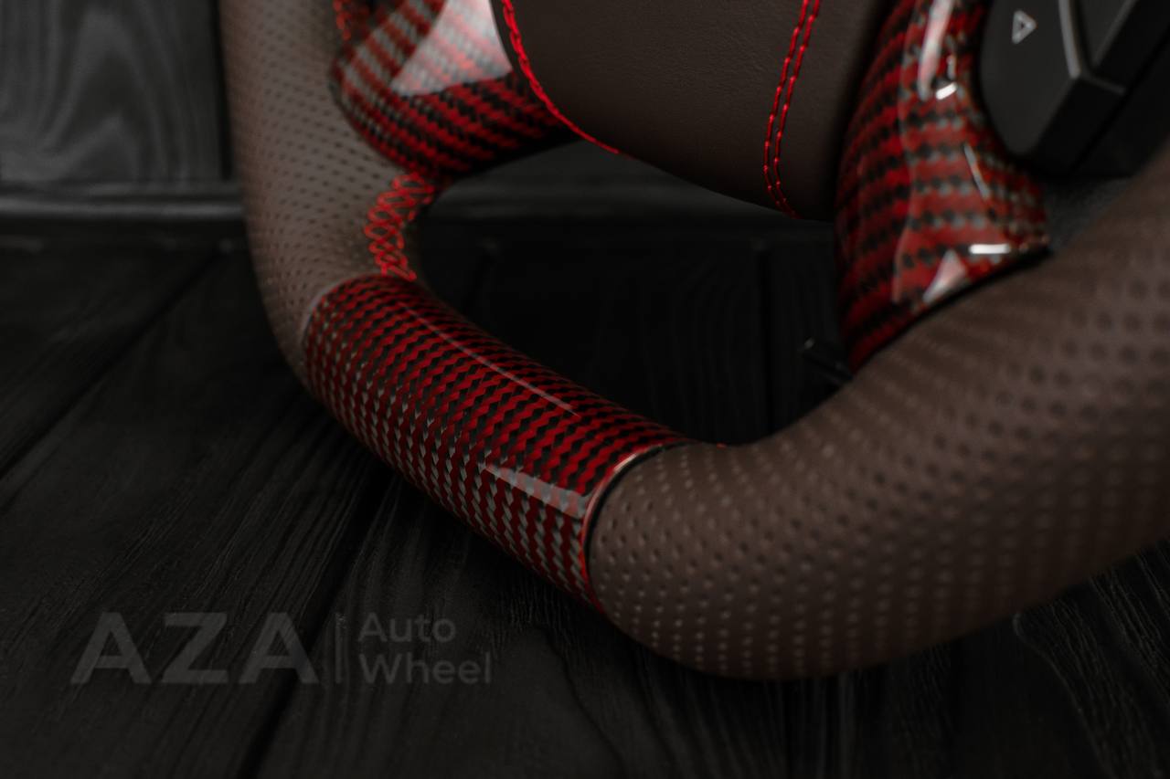 Steering wheel GM, Silverado, Sierra, Escalade (2007-2014) Red Carbon fiber/Chocolate genuine leather/Led screen - Image 14