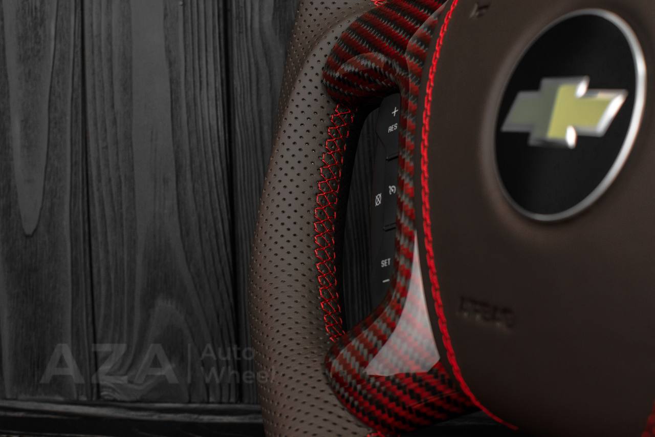 Steering wheel GM, Silverado, Sierra, Escalade (2007-2014) Red Carbon fiber/Chocolate genuine leather/Led screen - Image 16