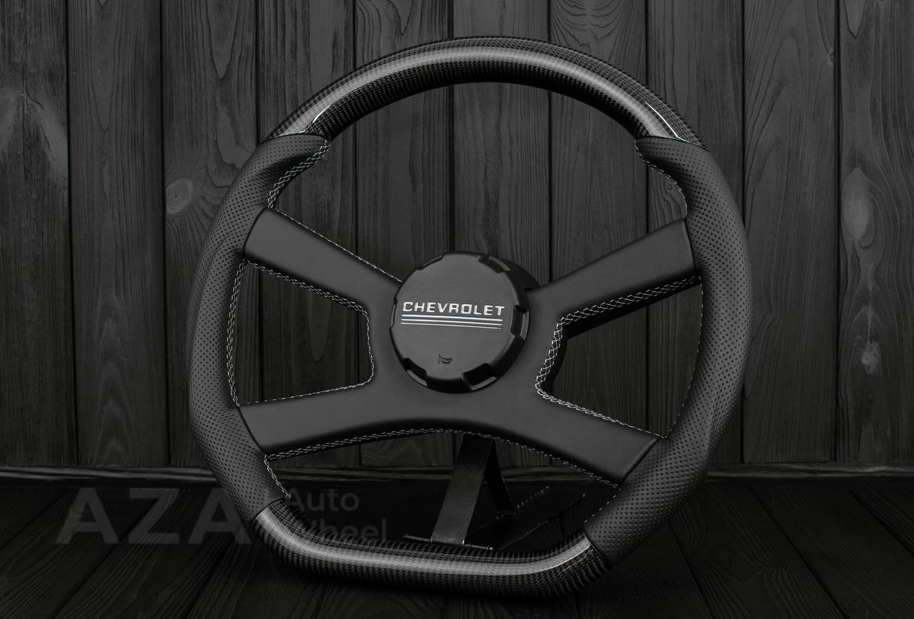 Steering wheel GM, OBS, C/K Silverado, Suburan (1988-1994) Carbon fiber/Perforated leather (gray stitch) - Image 2