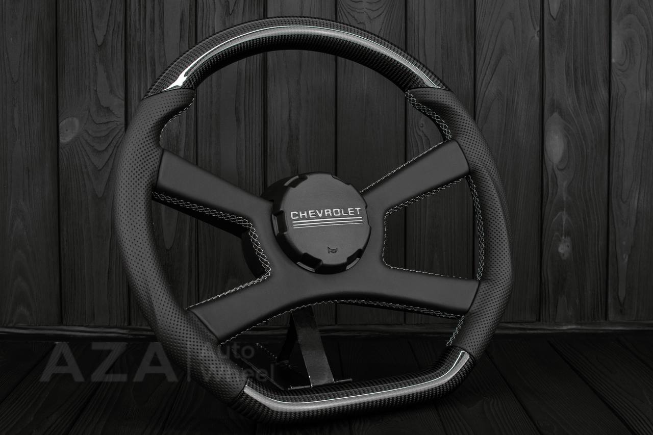 Steering wheel GM, OBS, C/K Silverado, Suburan (1988-1994) Carbon fiber/Perforated leather (gray stitch) - Image 4