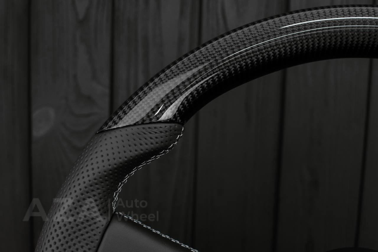 Steering wheel GM, OBS, C/K Silverado, Suburan (1988-1994) Carbon fiber/Perforated leather (gray stitch) - Image 5