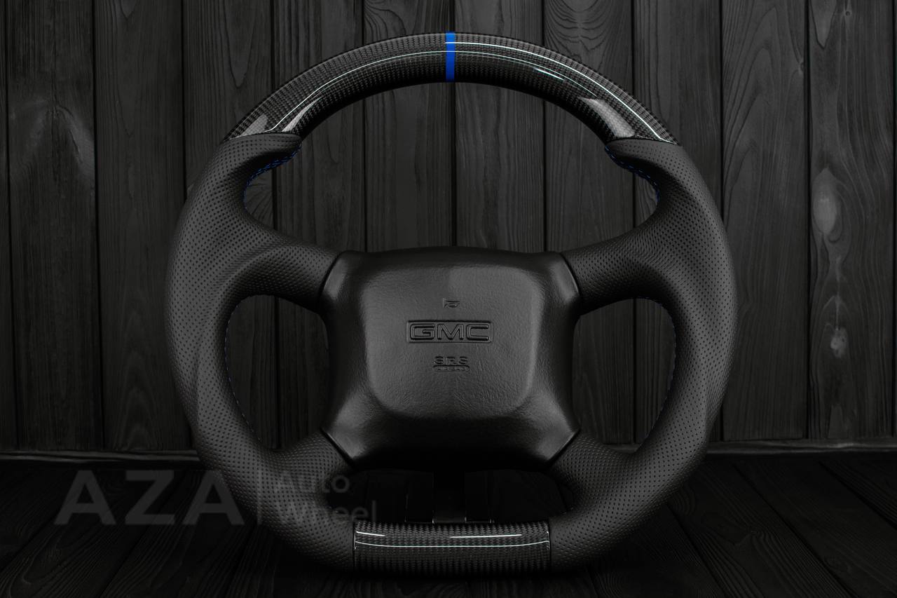 Steering wheel GM Silverado, Sierra, Escalade, Yukon, S10, Blazer, Tahoe, Suburban (1998-2002) Carbon fiber/Perforated leather/Dark blue details