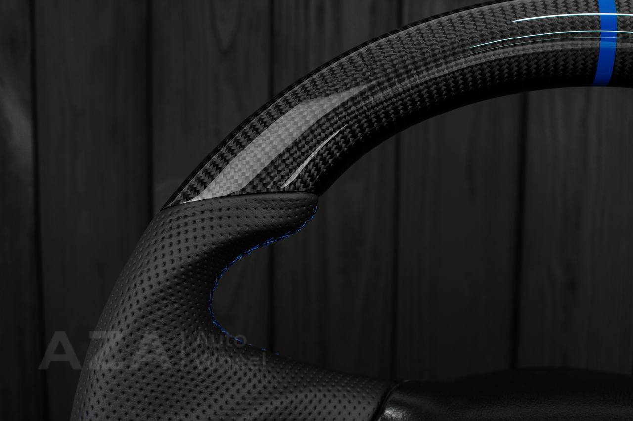 Steering wheel GM Silverado, Sierra, Escalade, Yukon, S10, Blazer, Tahoe, Suburban (1998-2002) Carbon fiber/Perforated leather/Dark blue details - Image 6