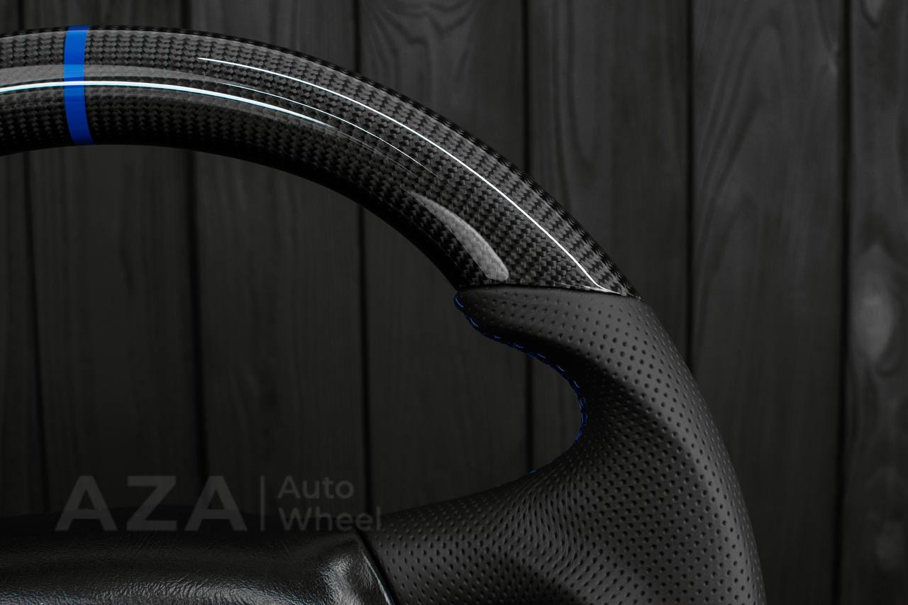 Steering wheel GM Silverado, Sierra, Escalade, Yukon, S10, Blazer, Tahoe, Suburban (1998-2002) Carbon fiber/Perforated leather/Dark blue details - Image 7