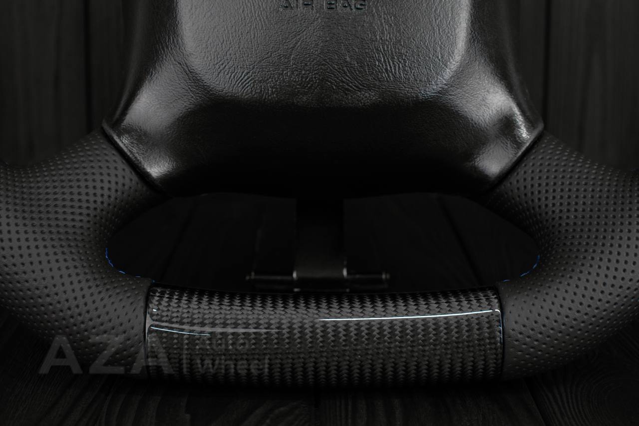 Steering wheel GM Silverado, Sierra, Escalade, Yukon, S10, Blazer, Tahoe, Suburban (1998-2002) Carbon fiber/Perforated leather/Dark blue details - Image 8