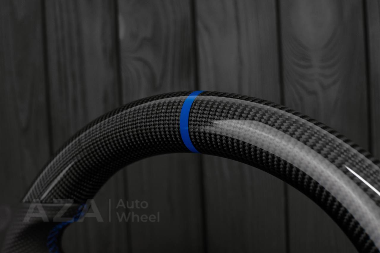 Steering wheel GM Silverado, Sierra, Escalade, Yukon, S10, Blazer, Tahoe, Suburban (1998-2002) Carbon fiber/Perforated leather/Dark blue details - Image 13