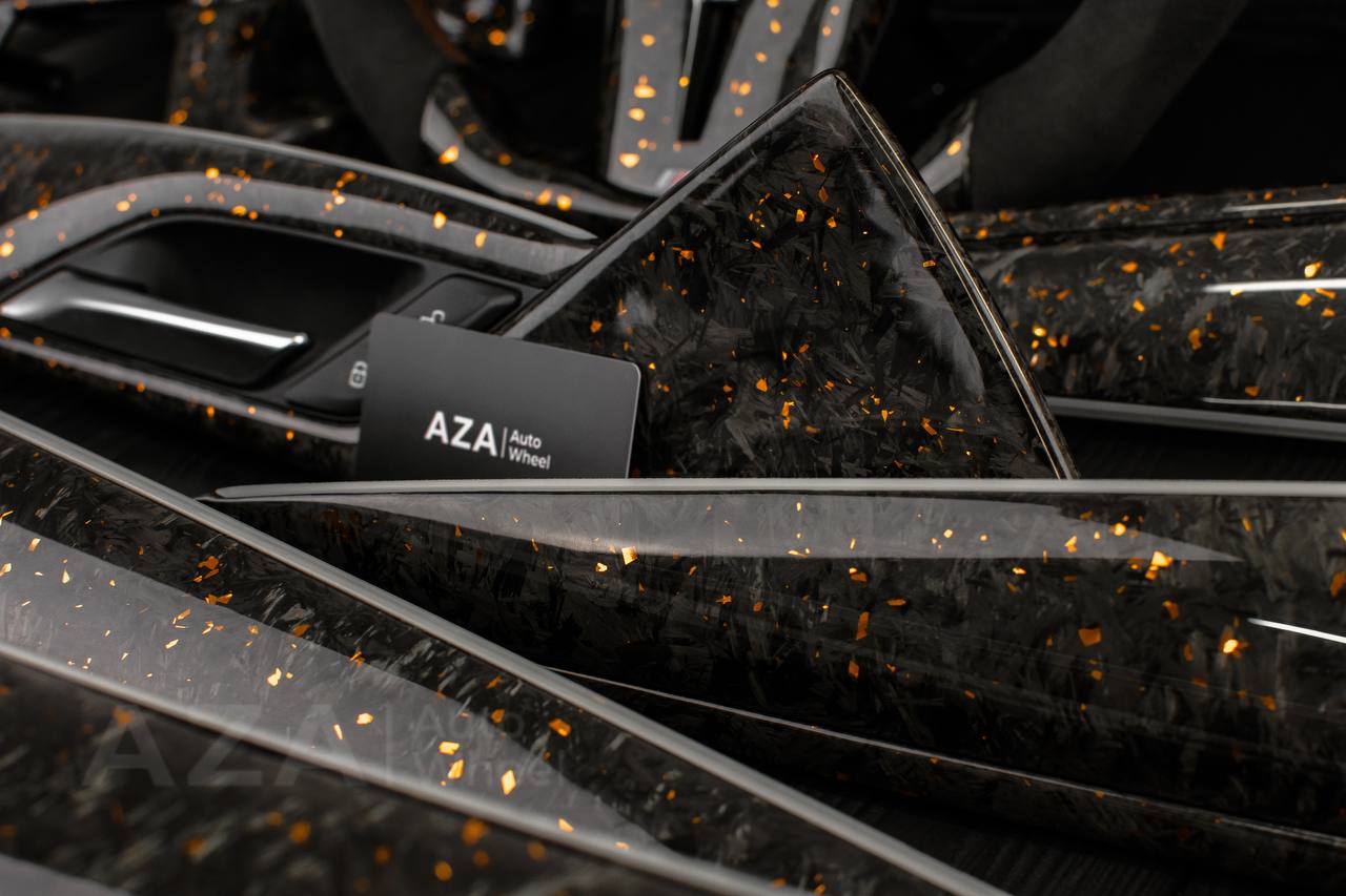Steering wheel BMW F90 M5 2018-2024 +complete interior kit . Real Forged Carbon/Orange flakes (can be any color flakes) hand built to order approx wait time 3-4 months. - Image 6