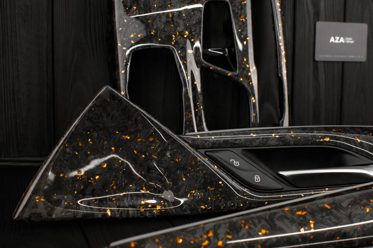 Steering wheel BMW F90 M5 2018-2024 +complete interior kit . Real Forged Carbon/Orange flakes (can be any color flakes) hand built to order approx wait time 3-4 months. - Image 9