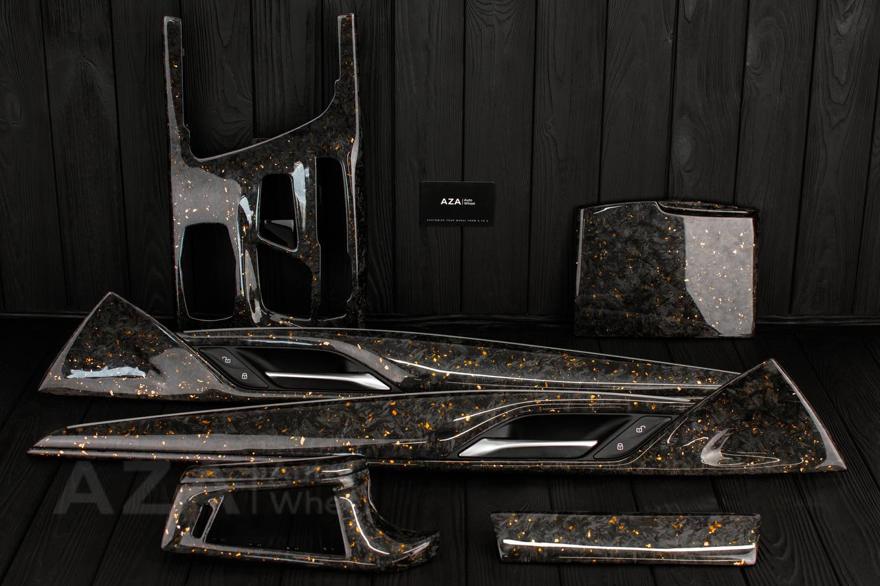Steering wheel BMW F90 M5 2018-2024 +complete interior kit . Real Forged Carbon/Orange flakes (can be any color flakes) hand built to order approx wait time 3-4 months. - Image 10