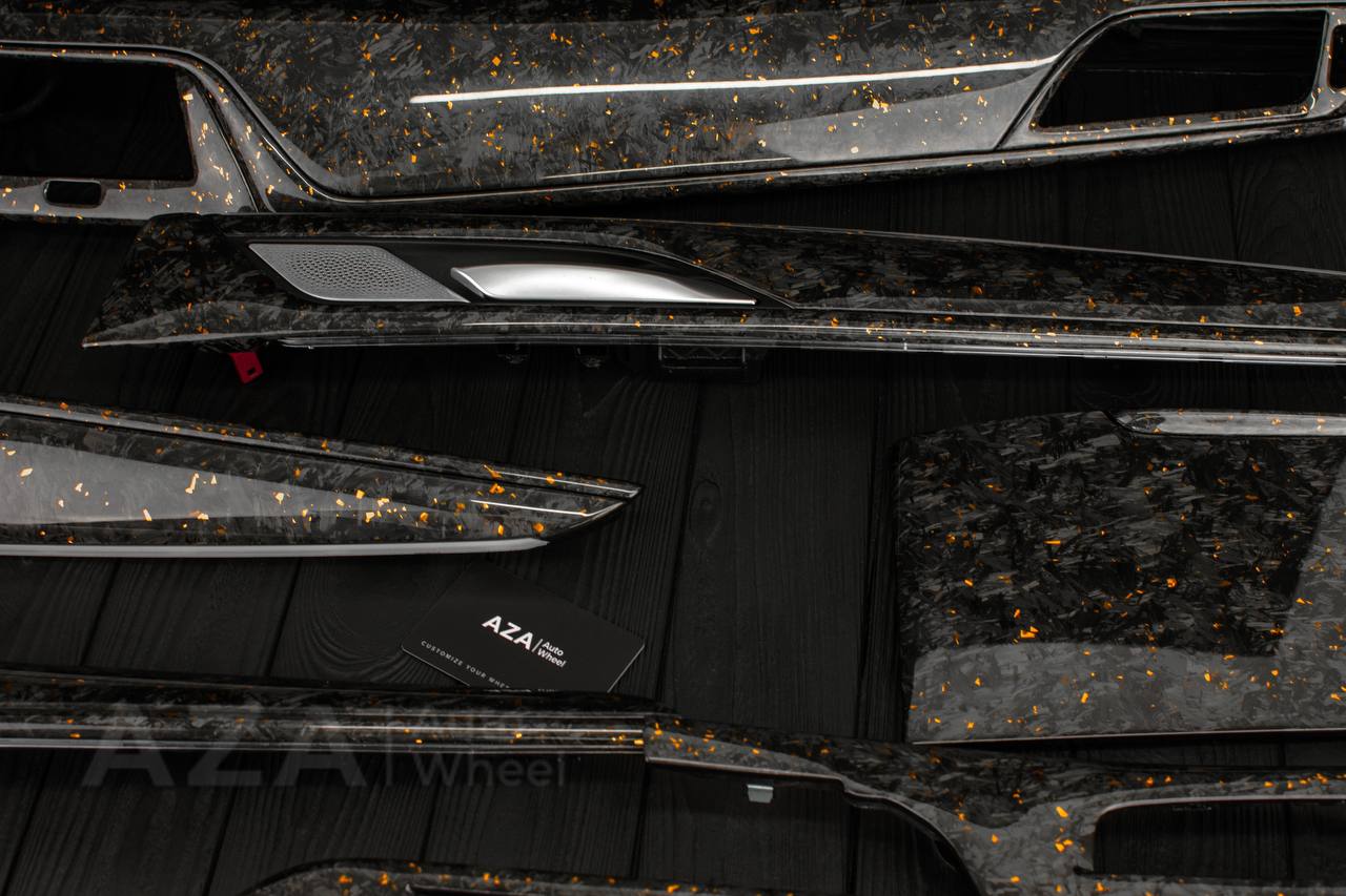 Steering wheel BMW F90 M5 2018-2024 +complete interior kit . Real Forged Carbon/Orange flakes (can be any color flakes) hand built to order approx wait time 3-4 months. - Image 12