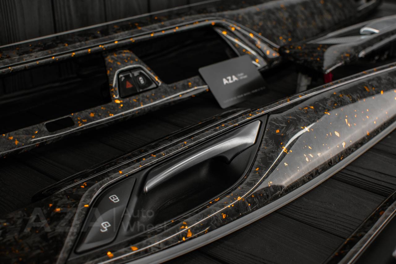 Steering wheel BMW F90 M5 2018-2024 +complete interior kit . Real Forged Carbon/Orange flakes (can be any color flakes) hand built to order approx wait time 3-4 months. - Image 13