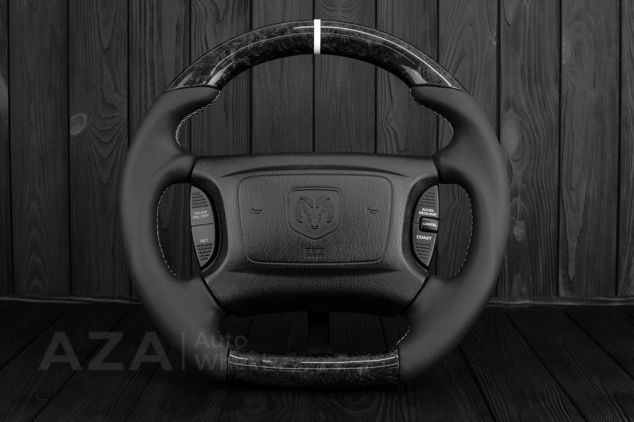 Steering wheel DODGE RAM Dakota 2ND GEN 1998-2002 Forged carbon/Napa italian leather/White details (can be any color)