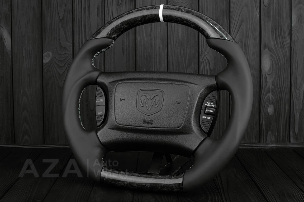 Steering wheel DODGE RAM Dakota 2ND GEN 1998-2002 Forged carbon/Napa italian leather/White details (can be any color) - Image 3