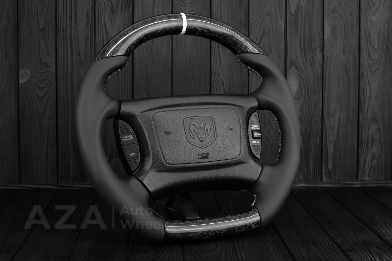 Steering wheel DODGE RAM Dakota 2ND GEN 1998-2002 Forged carbon/Napa italian leather/White details (can be any color) - Image 4