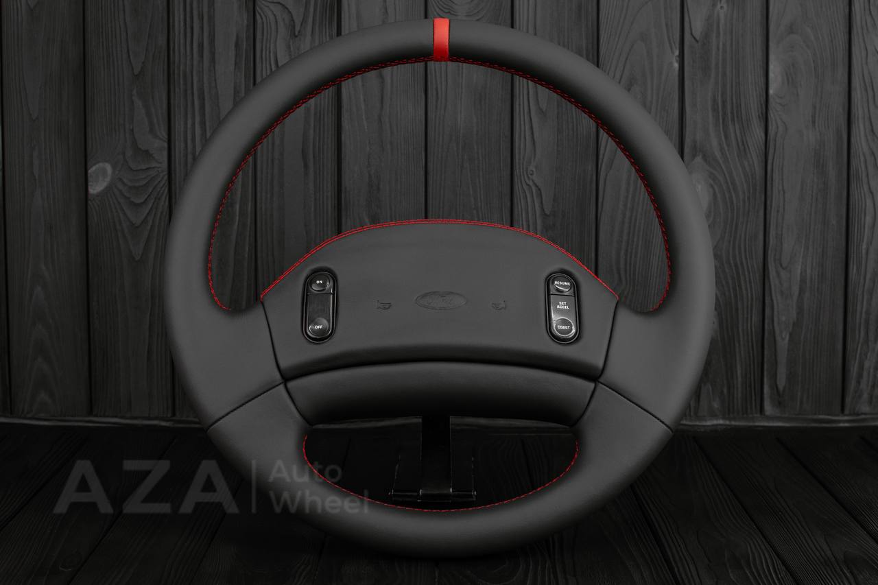 Steering wheel Ford F150 Lightning /F250/F350/Bronco 1992-1997 Smooth Italian leather/Red details/Center cover (cruise control)