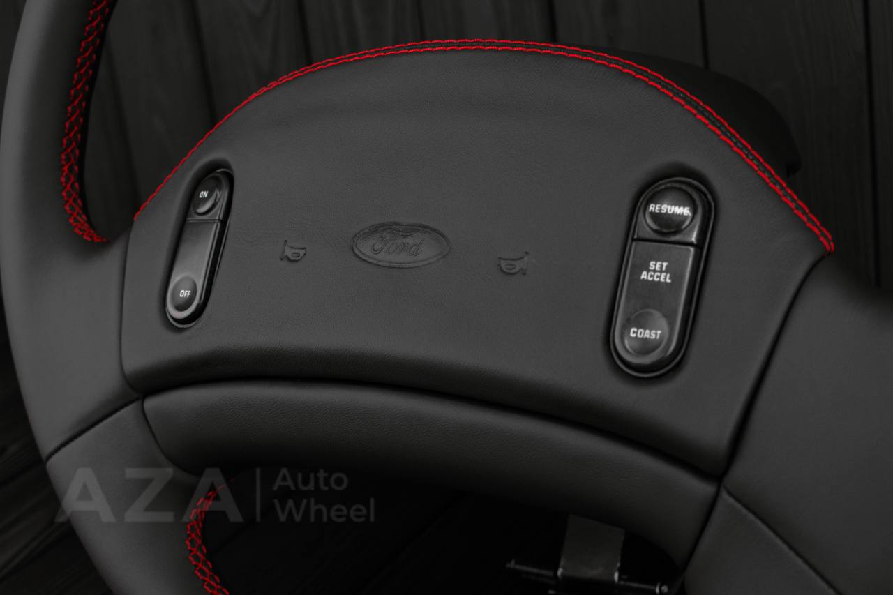 Steering wheel Ford F150 Lightning /F250/F350/Bronco 1992-1997 Smooth Italian leather/Red details/Center cover (cruise control) - Image 5