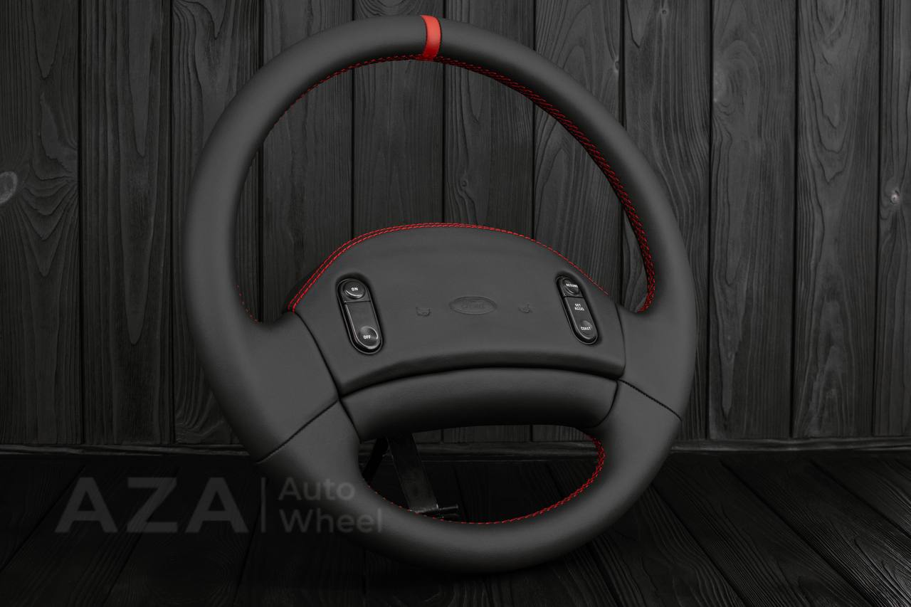 Steering wheel Ford F150 Lightning /F250/F350/Bronco 1992-1997 Smooth Italian leather/Red details/Center cover (cruise control) - Image 4