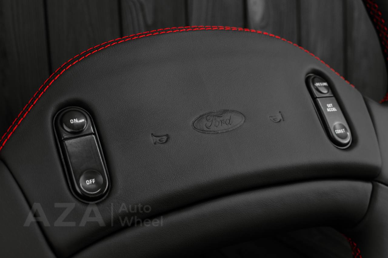 Steering wheel Ford F150 Lightning /F250/F350/Bronco 1992-1997 Smooth Italian leather/Red details/Center cover (cruise control) - Image 6