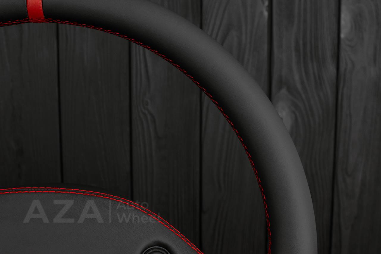 Steering wheel Ford F150 Lightning /F250/F350/Bronco 1992-1997 Smooth Italian leather/Red details/Center cover (cruise control) - Image 7