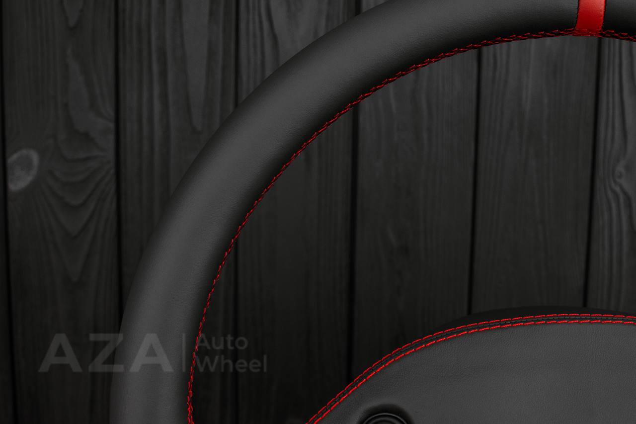 Steering wheel Ford F150 Lightning /F250/F350/Bronco 1992-1997 Smooth Italian leather/Red details/Center cover (cruise control) - Image 8