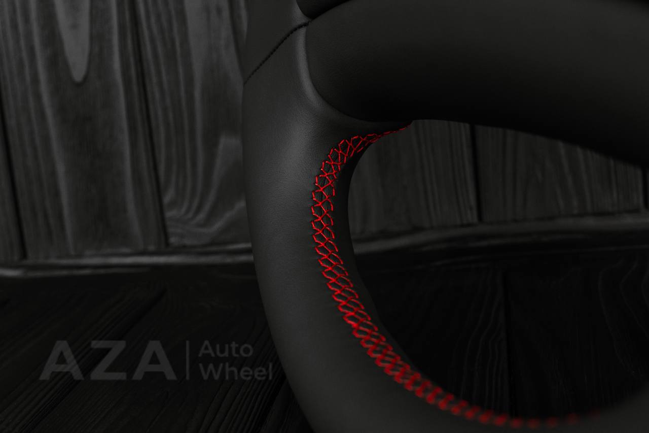 Steering wheel Ford F150 Lightning /F250/F350/Bronco 1992-1997 Smooth Italian leather/Red details/Center cover (cruise control) - Image 11