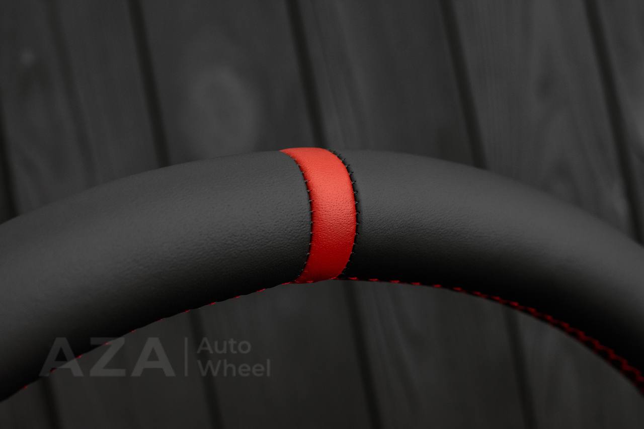 Steering wheel Ford F150 Lightning /F250/F350/Bronco 1992-1997 Smooth Italian leather/Red details/Center cover (cruise control) - Image 13
