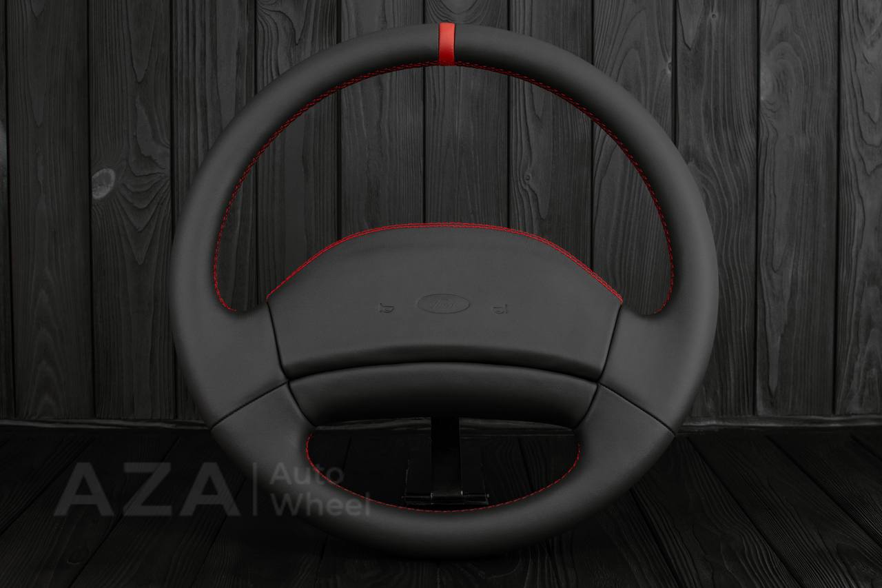 Steering wheel Ford F150 Lightning /F250/F350/Bronco 1992-1997 Smooth Italian leather/Red details/Center cover (NON cruise control)