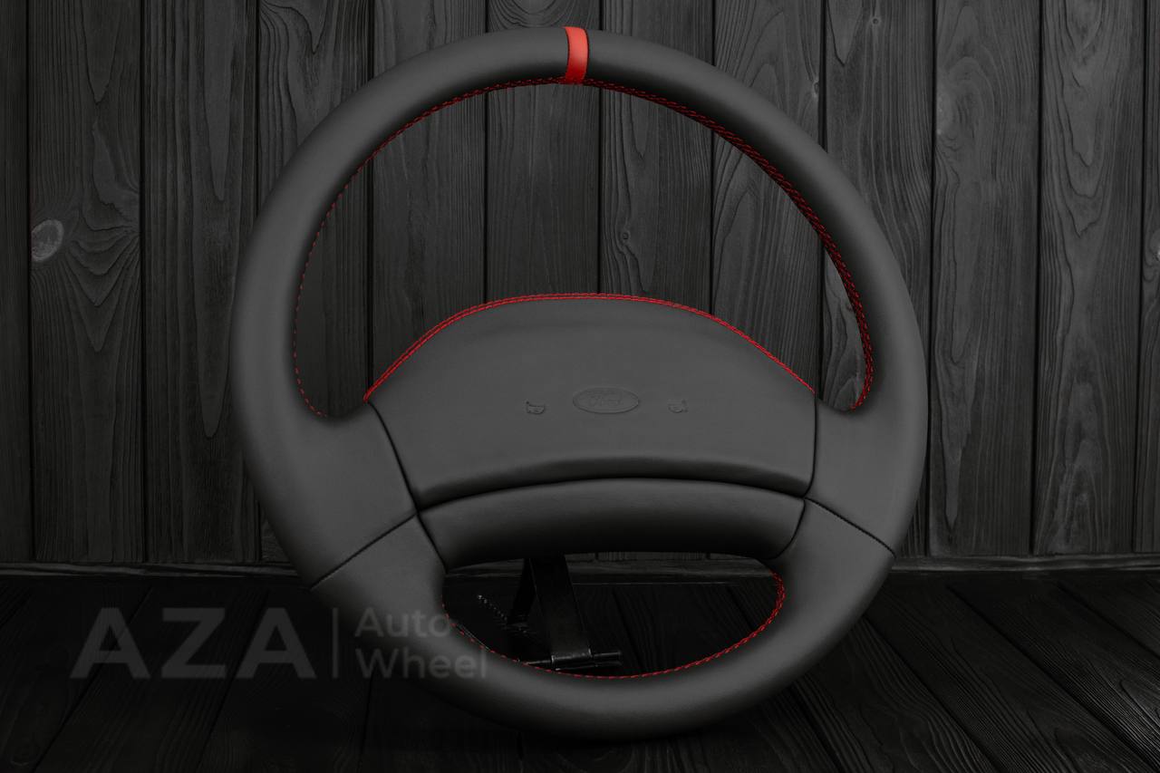 Steering wheel Ford F150 Lightning /F250/F350/Bronco 1992-1997 Smooth Italian leather/Red details/Center cover (NON cruise control) - Image 2