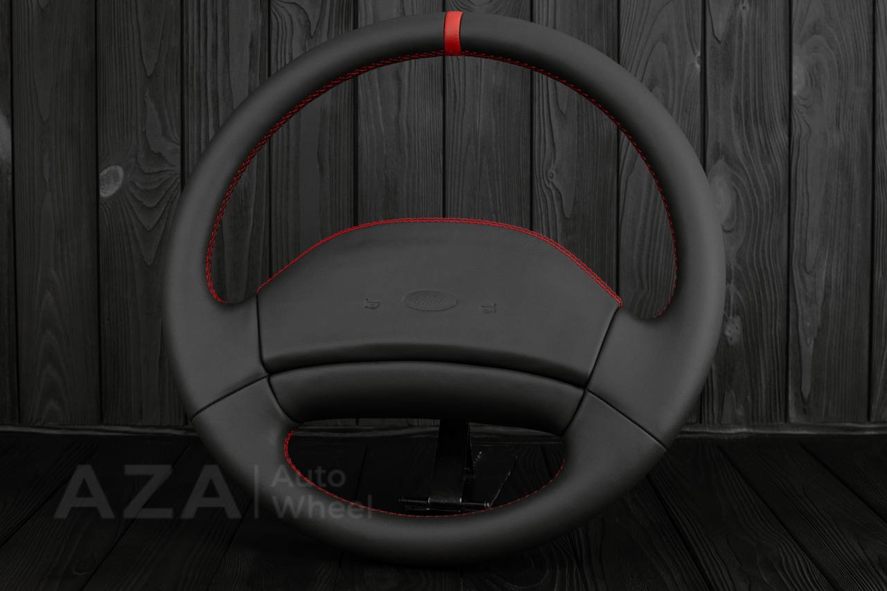 Steering wheel Ford F150 Lightning /F250/F350/Bronco 1992-1997 Smooth Italian leather/Red details/Center cover (NON cruise control) - Image 3