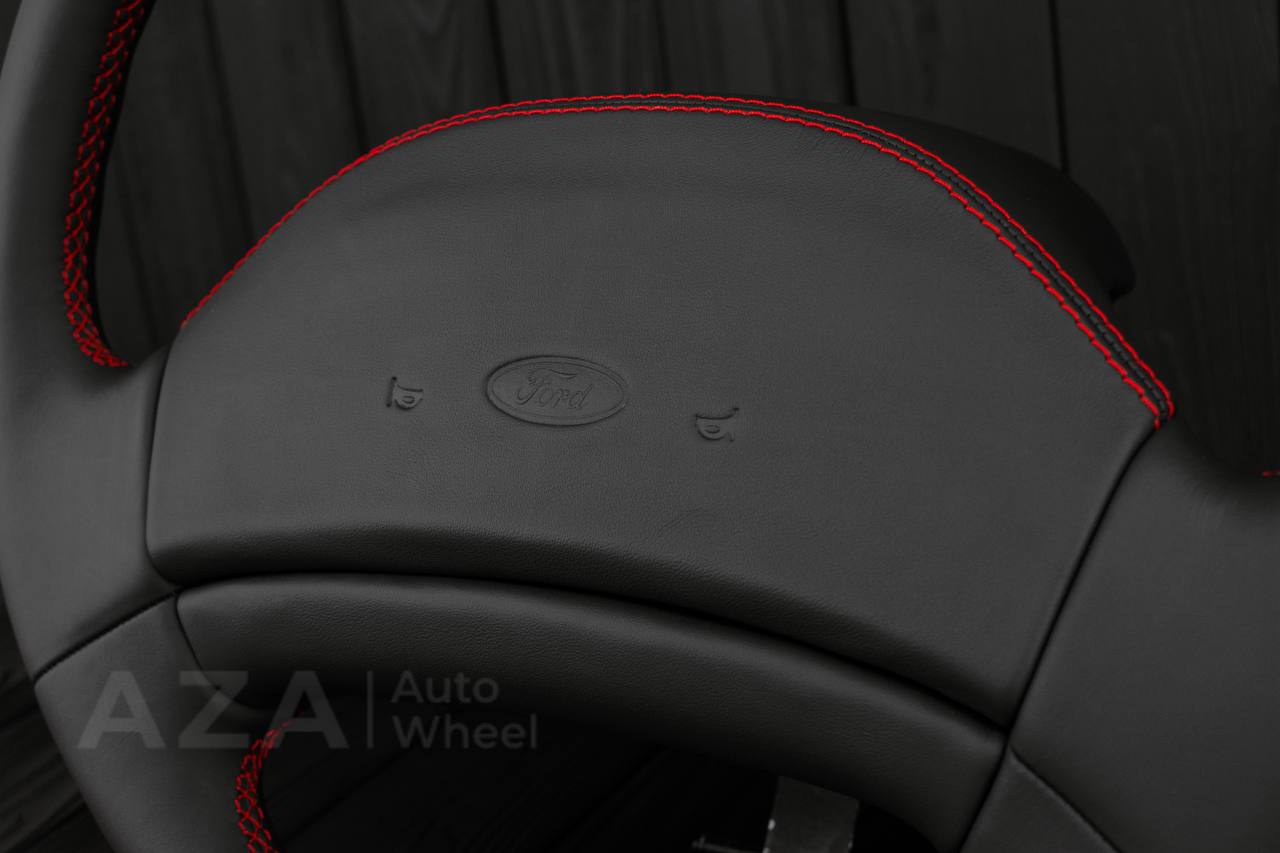 Steering wheel Ford F150 Lightning /F250/F350/Bronco 1992-1997 Smooth Italian leather/Red details/Center cover (NON cruise control) - Image 5
