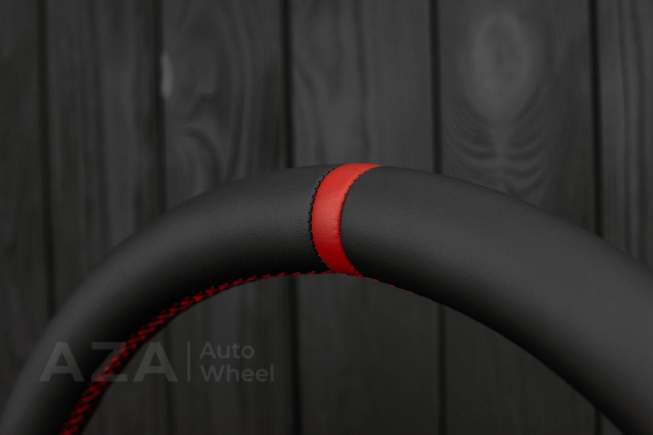 Steering wheel Ford F150 Lightning /F250/F350/Bronco 1992-1997 Smooth Italian leather/Red details/Center cover (NON cruise control) - Image 7