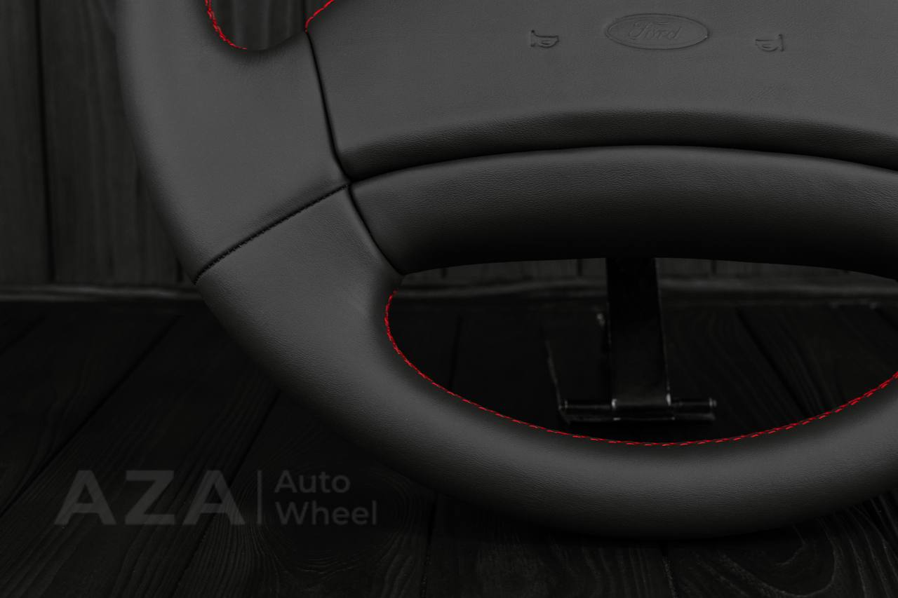 Steering wheel Ford F150 Lightning /F250/F350/Bronco 1992-1997 Smooth Italian leather/Red details/Center cover (NON cruise control) - Image 8