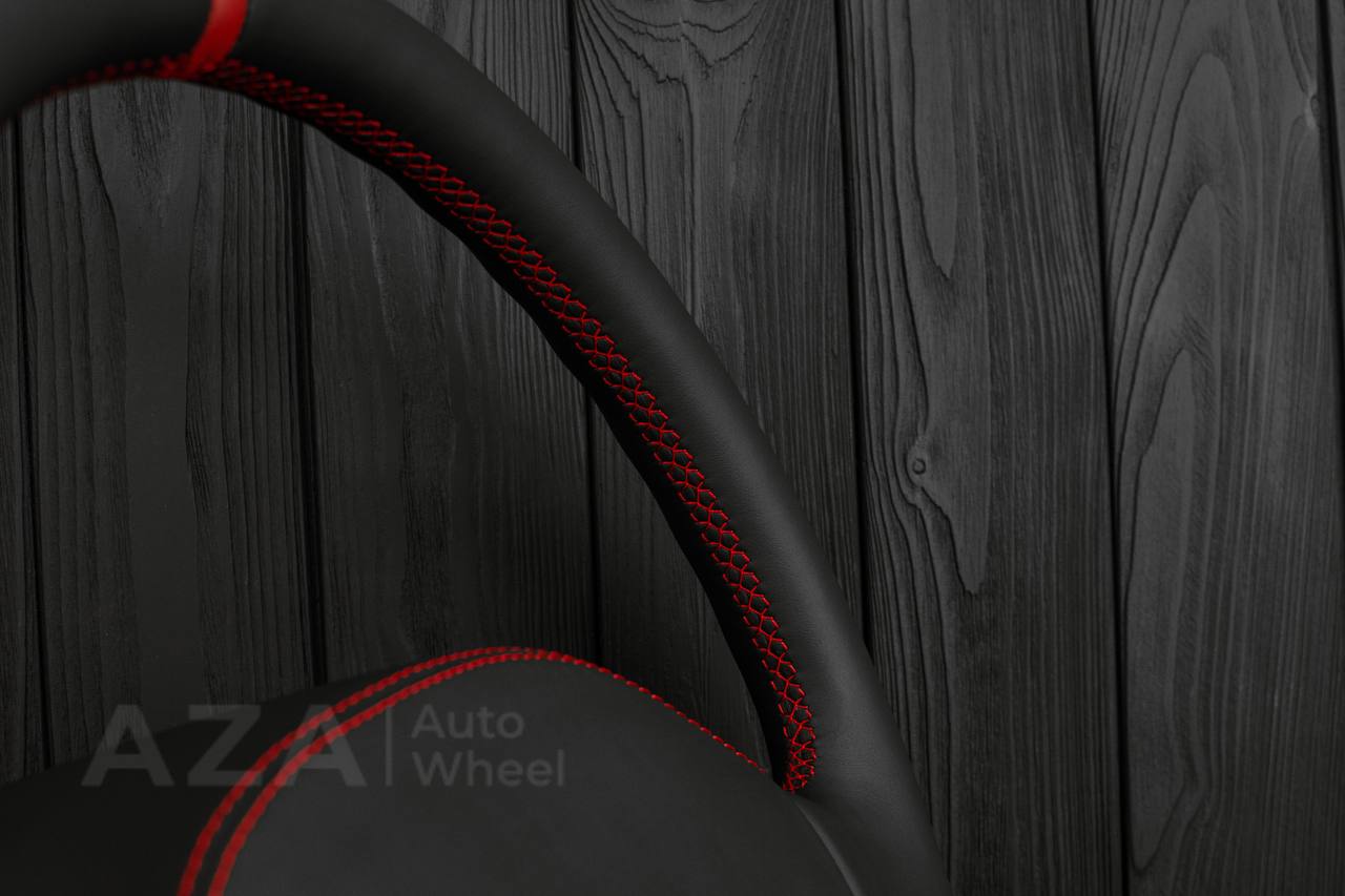 Steering wheel Ford F150 Lightning /F250/F350/Bronco 1992-1997 Smooth Italian leather/Red details/Center cover (NON cruise control) - Image 9