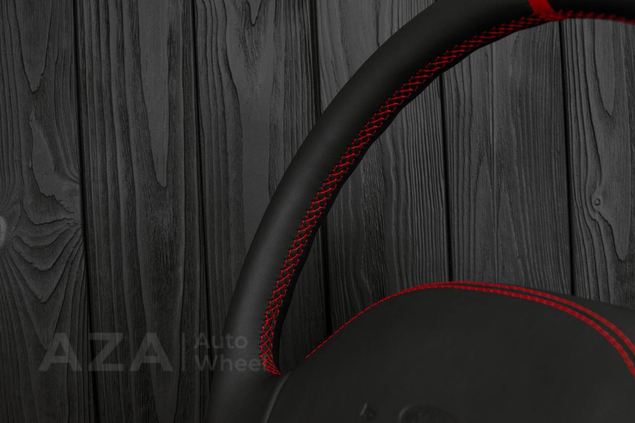 Steering wheel Ford F150 Lightning /F250/F350/Bronco 1992-1997 Smooth Italian leather/Red details/Center cover (NON cruise control) - Image 10