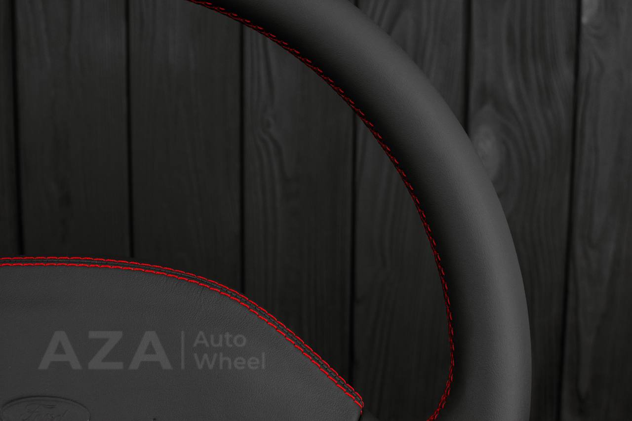 Steering wheel Ford F150 Lightning /F250/F350/Bronco 1992-1997 Smooth Italian leather/Red details/Center cover (NON cruise control) - Image 11