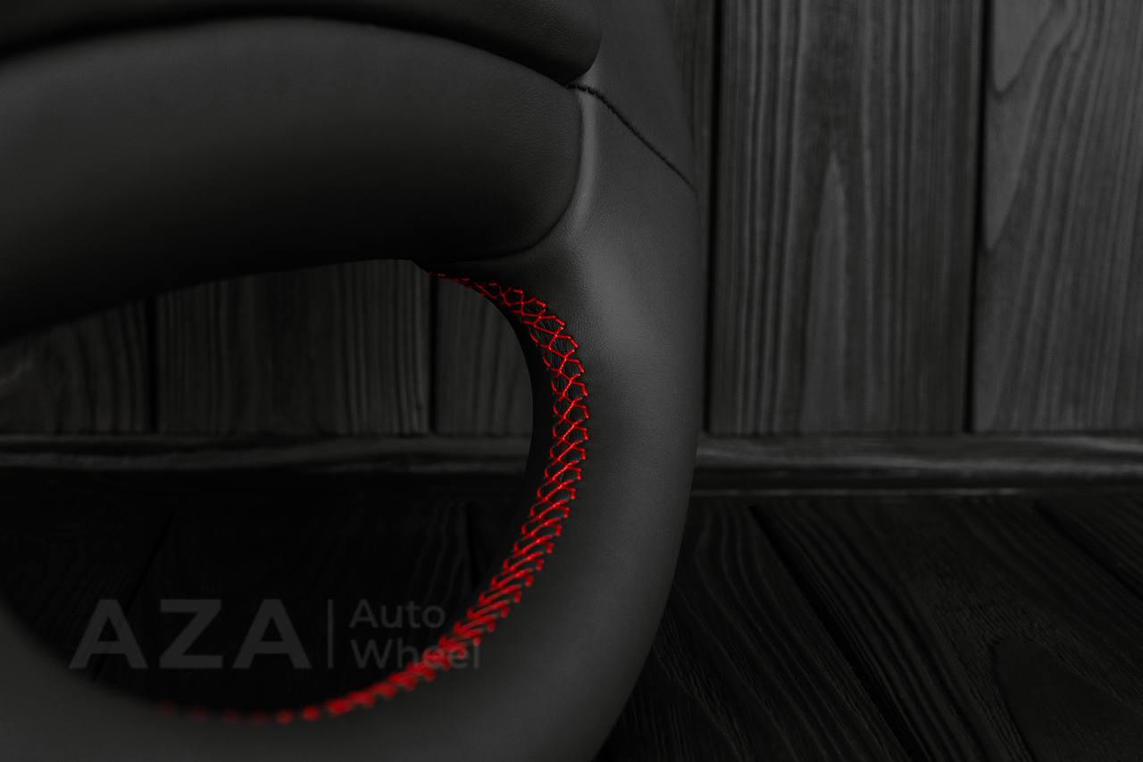 Steering wheel Ford F150 Lightning /F250/F350/Bronco 1992-1997 Smooth Italian leather/Red details/Center cover (NON cruise control) - Image 12