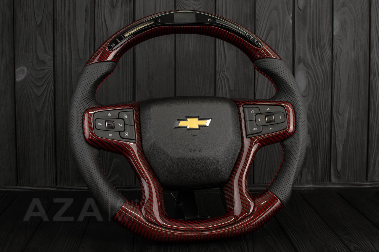 Steering wheel GMC Sierra Silverado Denali 2019+ Heated Red Carbon fiber/Perforated leather/Led screen (any color stripe and stitch) - Image 3